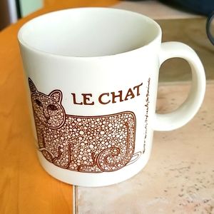 Taylor Ng Le Chat Cat Yarn Mouse Coffee Mug Cup Brown Japan Vintage 1978